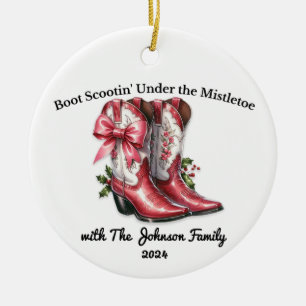 Boot Scootin' under Mistletoe Julgransprydnad Keramik