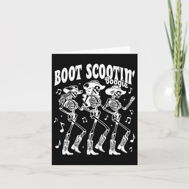 Boot Scootin'Boogie Retro Western Skeleton Dancin Kort (Framsida)