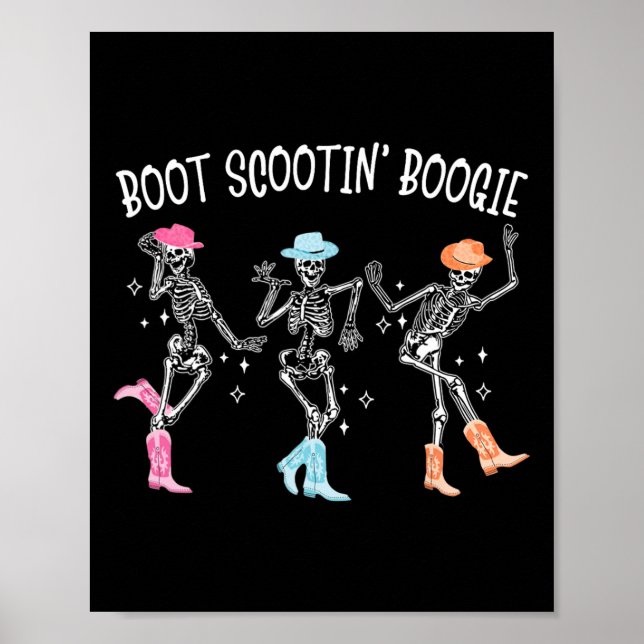 Boot Scootin'Boogie Retro Western Skeleton Dancin Poster (Framsidan)