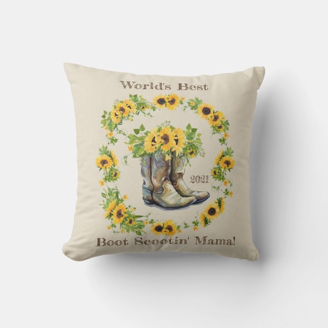 Boot Scootin'Mamma Sunblommor Boots Mors dag Kudde (Framsida)