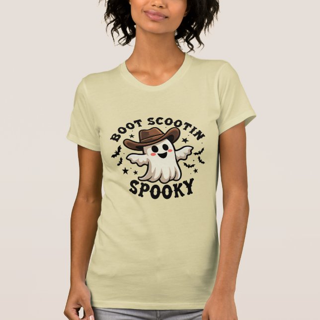 Boot Scootin's Spooky Cowboy Ghost Halloween T Shirt (Framsida)