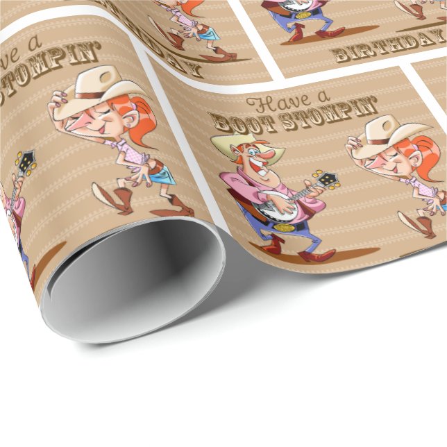 Boot Stompin's Birthday Western Cowboy Cowgirl Presentpapper (Rullad Hörn)
