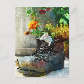 Boot with Flowers - Art Print Postcard Vykort
