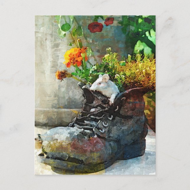 Boot with Flowers - Art Print Postcard Vykort (Framsida)