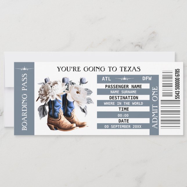 Booters bubbelbachelorette boarding pass Texas chi Inbjudningar (Framsida)