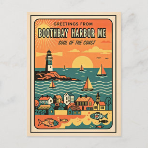 Boothbay Harbor ME Retro Soul vid kusten Vykort
