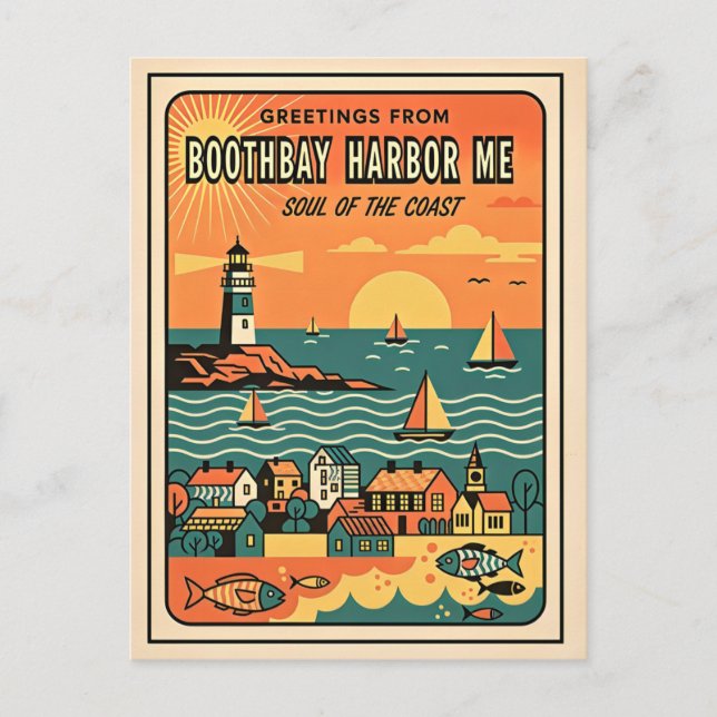 Boothbay Harbor ME Retro Soul vid kusten Vykort (Framsida)