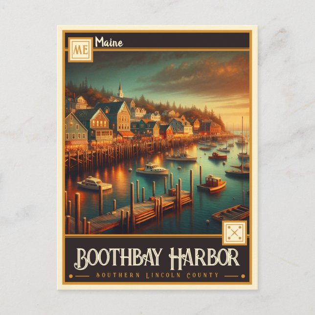 Boothbay Harbour, Maine | VINTAGE Vykort (Framsida)