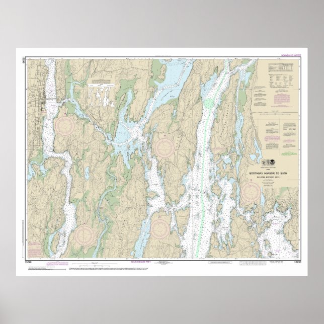 Boothbay Harbour till Bath Nautical Chart 13296 Poster (Framsidan)