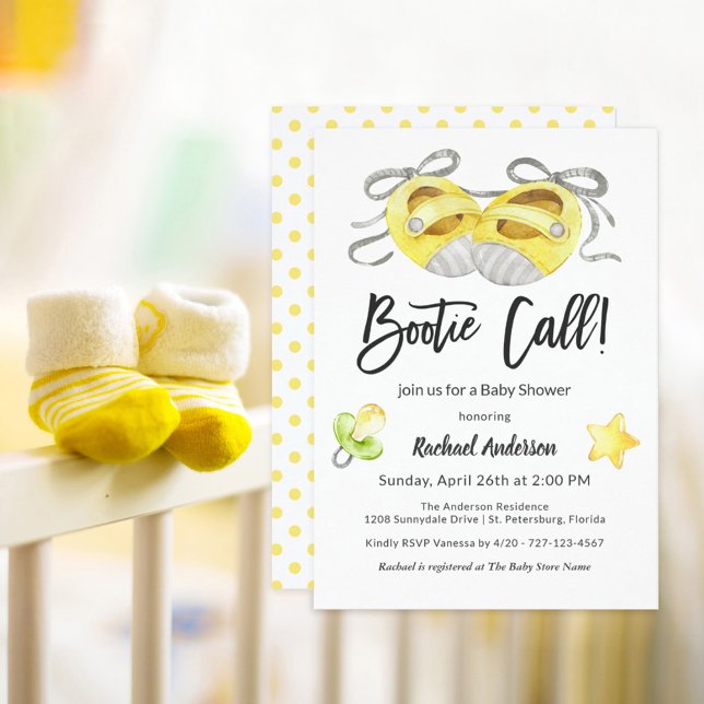 Bootie Call Whimsical Gult Baby Shower Inbjudningar (Skapare uppladdad)
