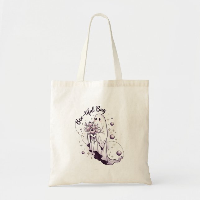 Bootiful Bag Elegant Ghost Halloween Tote Bag Tygkasse (Framsidan)