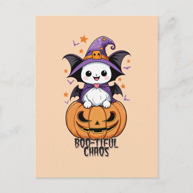 Bootiful Chaos | Fladdermus, hattar och pumpor Helg Vykort (Framsida)