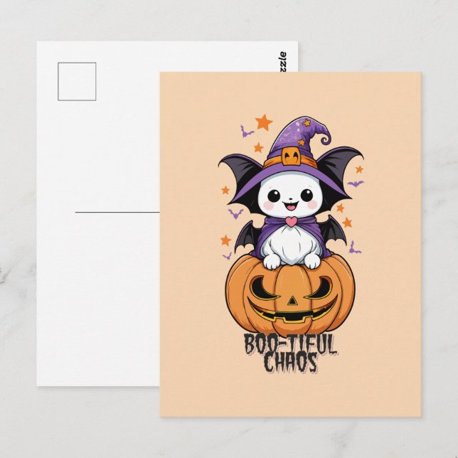 Bootiful Chaos | Fladdermus, hattar och pumpor Vykort (Fram/baksida)