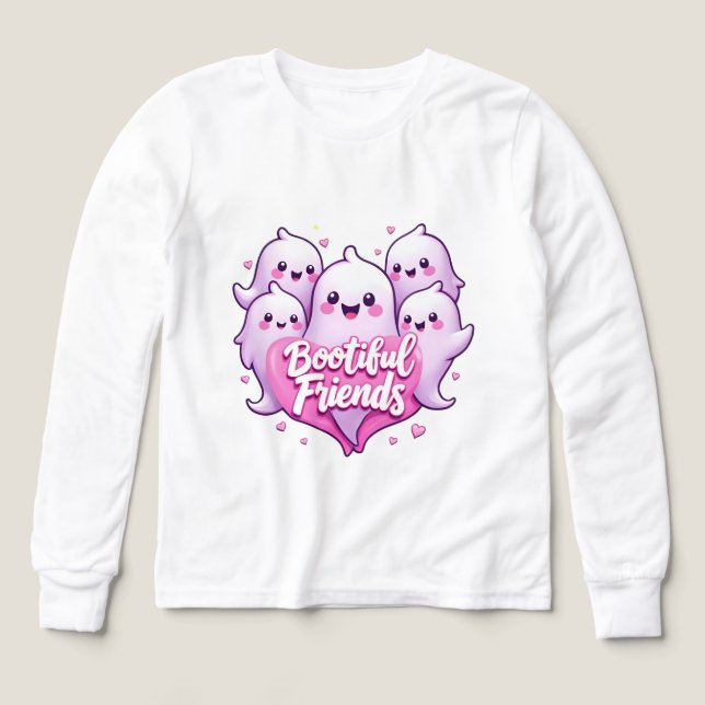 Bootiful Friends Kawaii Ghost Halloween T Shirt (Design framsida)