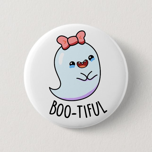 Bootiful Funny Girly Halloween Ghost Pun Knapp (Framsida)