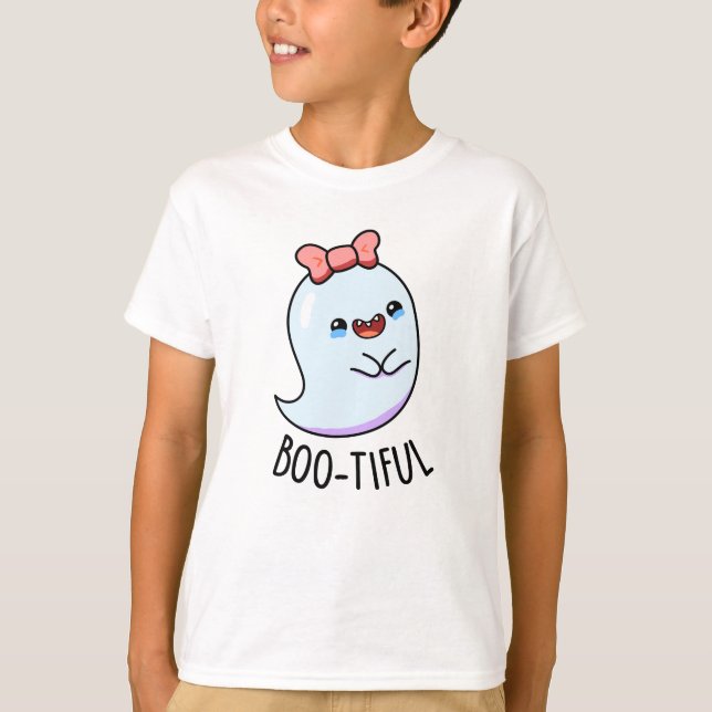 Bootiful Funny Girly Halloween Ghost Pun T Shirt (Framsida)