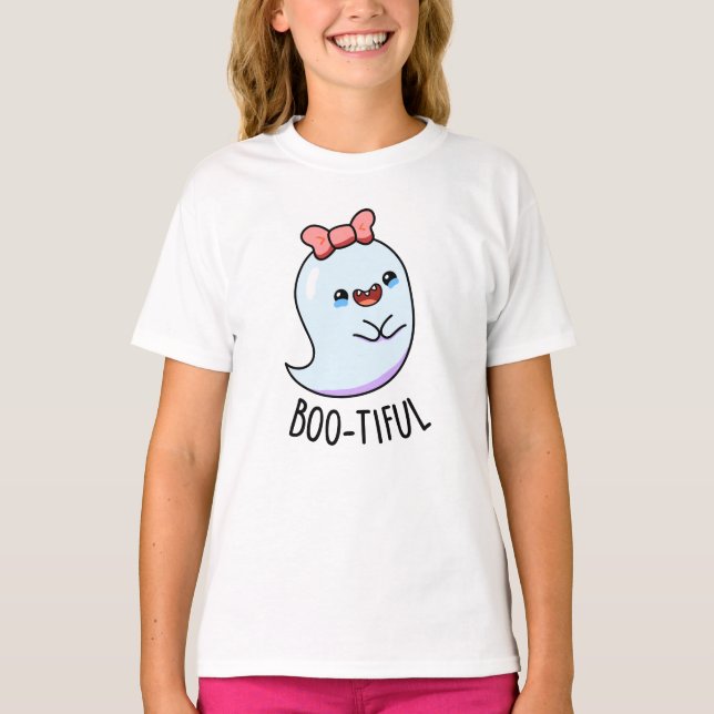 Bootiful Funny Girly Halloween Ghost Pun T Shirt (Framsida)