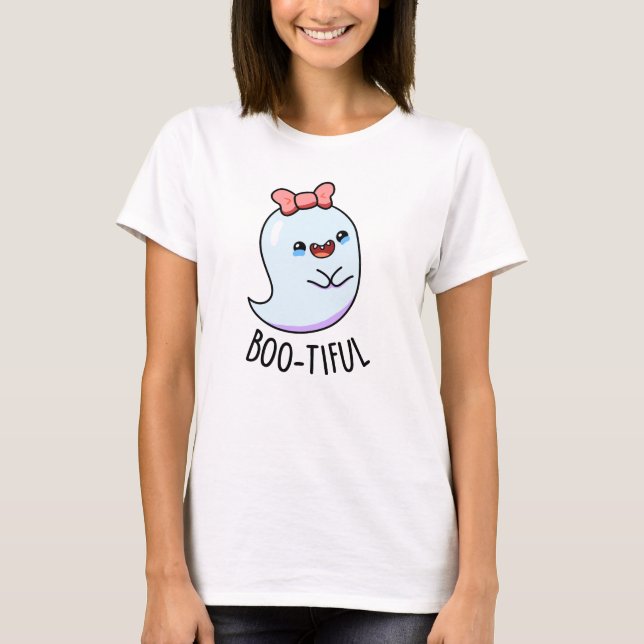 Bootiful Funny Girly Halloween Ghost Pun T Shirt (Framsida)