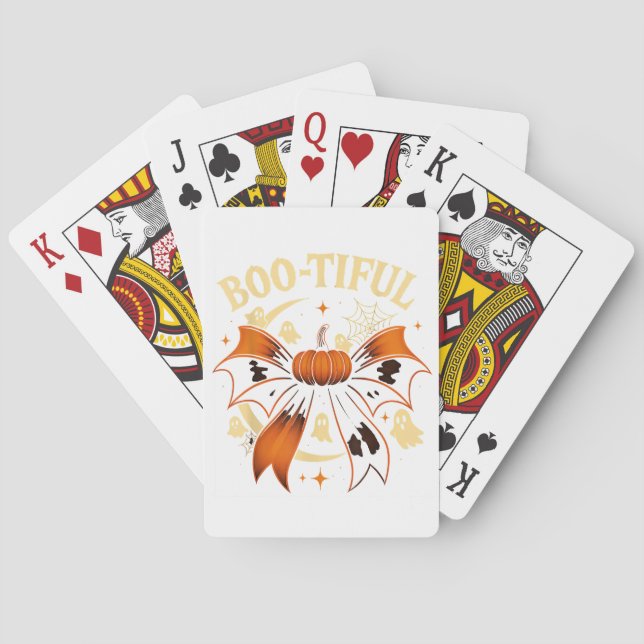 Bootiful Funny Halloween Coquette Bow Pumpkin Casinokort (Baksidan)