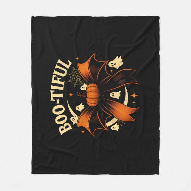 Bootiful Funny Halloween Coquette Bow Pumpkin Fleecefilt (Framsidan)