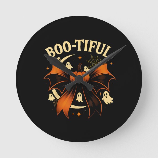 Bootiful Funny Halloween Coquette Bow Pumpkin Rund Klocka (Framsida)