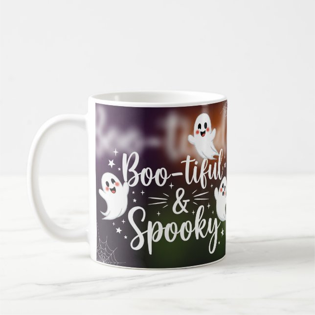 Bootiful & Spooky - Cute Ghost Halloween Kaffemugg (Vänster)