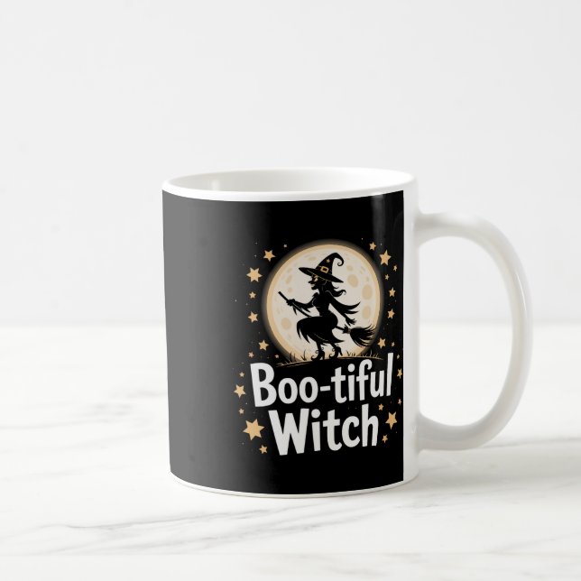 Bootiful Witch Silhouette Halloween Witch Måne 1 Kaffemugg (Höger)