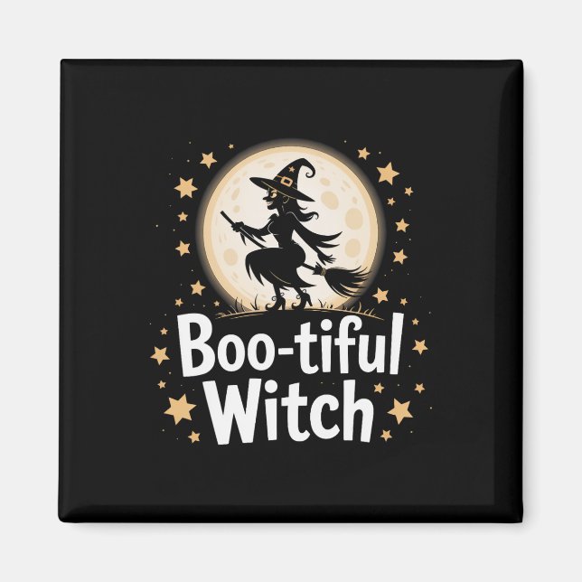 Bootiful Witch Silhouette Halloween Witch Måne 1 Magnet (Framsidan)