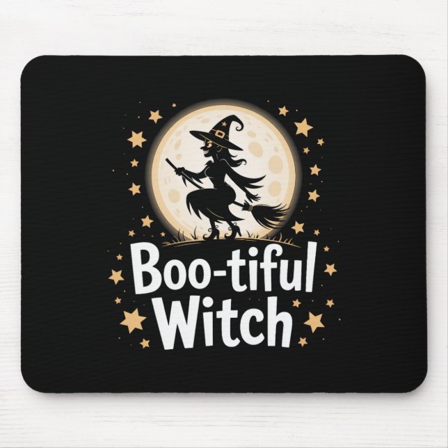 Bootiful Witch Silhouette Halloween Witch Måne 1 Musmatta (Framsidan)