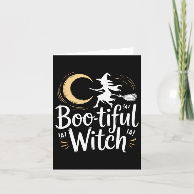 Bootiful Witch Silhouette Halloween Witch Måne Kort (Framsida)