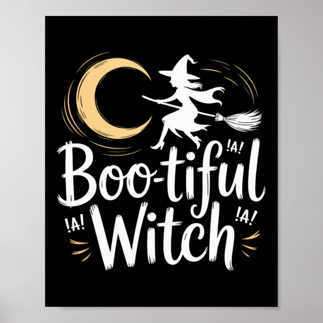 Bootiful Witch Silhouette Halloween Witch Måne Poster (Framsidan)
