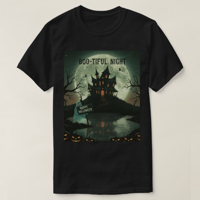 Bootike Nattårige hus och Full Moon Hallow T Shirt (Design framsida)
