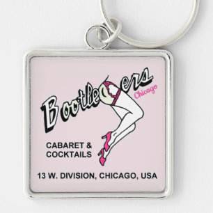 Bootleggers Cabaret and Cocktails, Chicago, IL Fyrkantig Silverfärgad Nyckelring