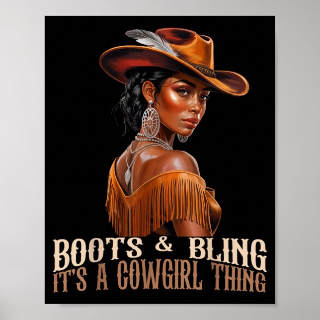 Boots &amp; Bling It's Cowgirl African Women Black Poster (Framsidan)