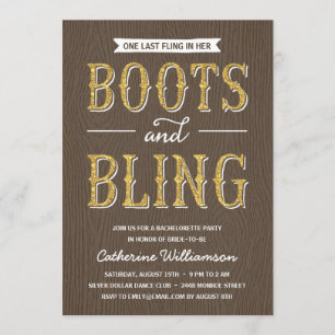 Boots and Bling   Glitter-look Bachelorette Party Inbjudningar