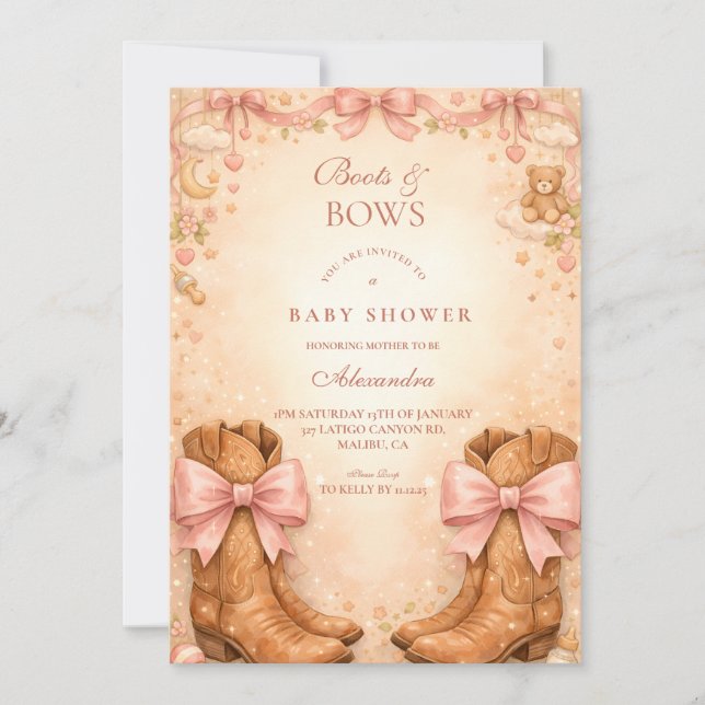 Boots And Bows Baby Shower Inbjudningar (Framsida)