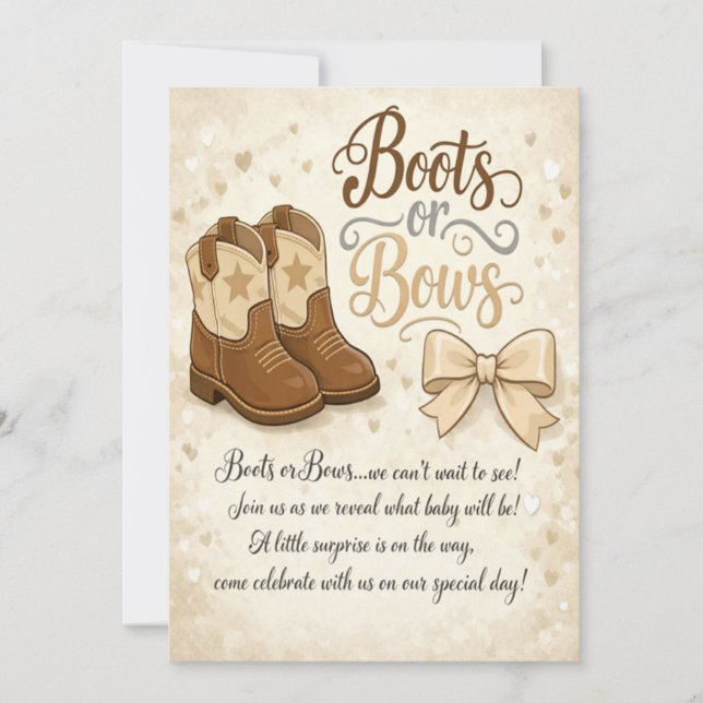 Boots and Bows Gender Reveal Invitation Inbjudningar (Framsida)