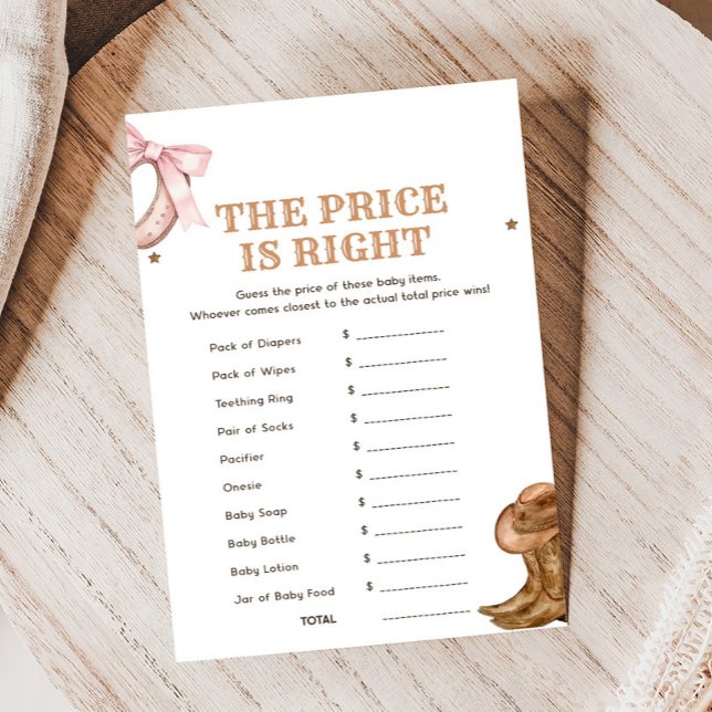 Boots and Bows Gender Reveal Price is Right Game (Western Boots and Bows Game)