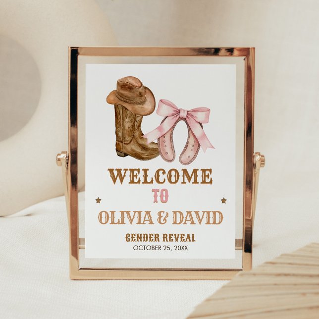 Boots and Bows Gender Reveal Welcome Sign Poster (Western Boots and Bows Gender Reveal Welcome Sign)