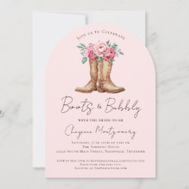 Boots and Bubbly Blush Pink Floral Bridal Shower Inbjudningar