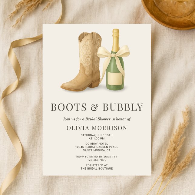 Boots and Bubbly Elegant Bow Bridal Shower Inbjudningar (Skapare uppladdad)