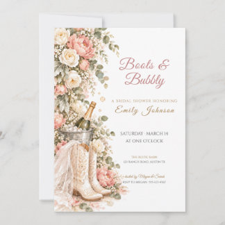 Boots and Bubbly Floral Cowgirl Bridal Shower Inbjudningar
