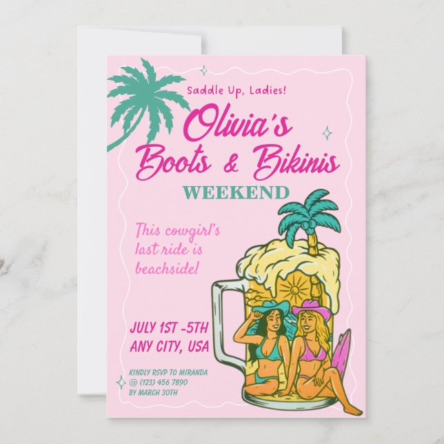 Boots & Bikinis Bachelorette Invitation  Inbjudningar (Framsida)