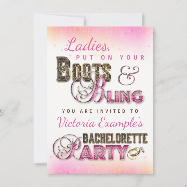 Boots Bling Bachelorette-partiets inbjudningar (Framsida)