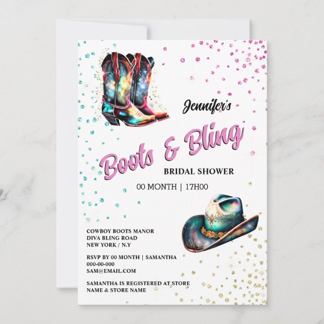 Boots Bling cowgirl boots glam stetson shimmer Inbjudningar (Framsida)
