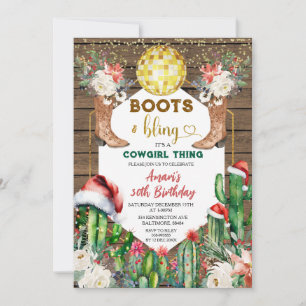 Boots & Bling Cowgirl Wood jul 30års födelsedag Inbjudningar