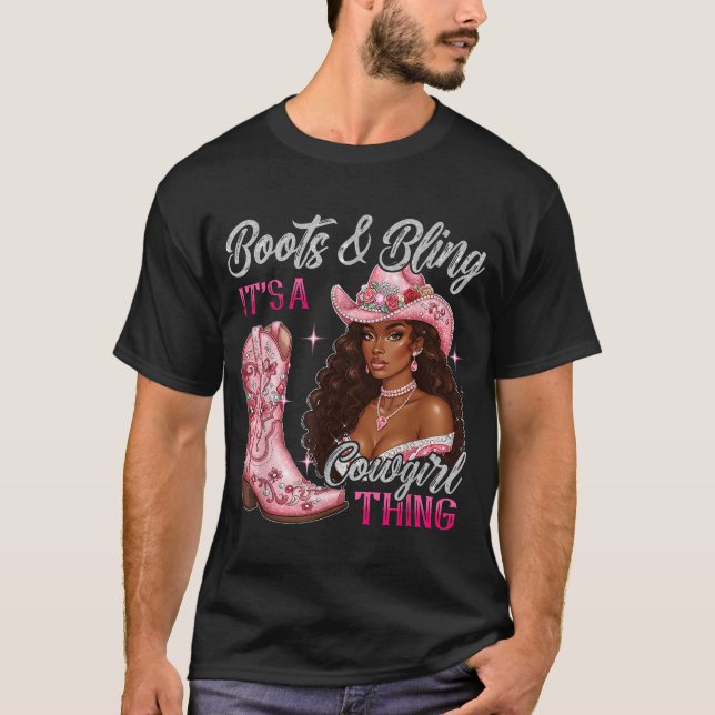 Boots Bling Det är en Cowgirl Sak Black Cowgirl T Shirt (Framsida)