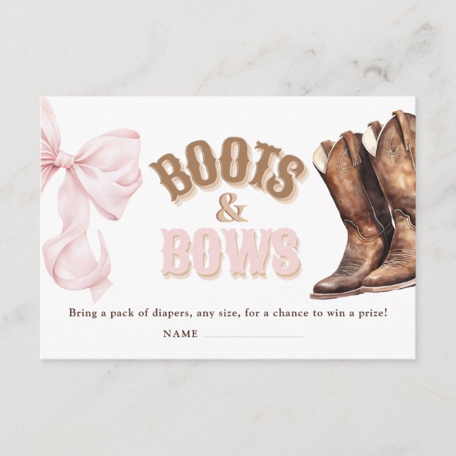 Boots & Bows Baby Shower Diaper Raffle Tilläggskort (Framsida)