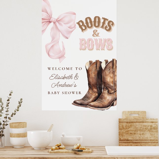 Boots & Bows Baby Shower Welcome Poster (Kök)