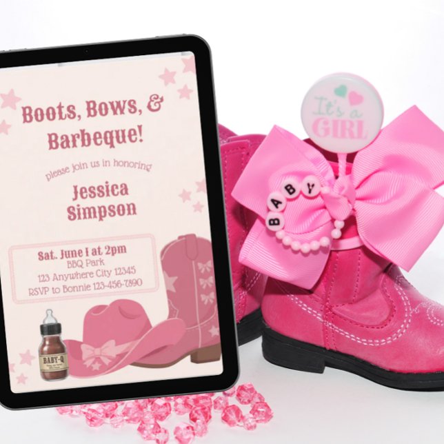 Boots Bows & BBQ Pink Baby Shower Inbjudningar (Skapare uppladdad)
